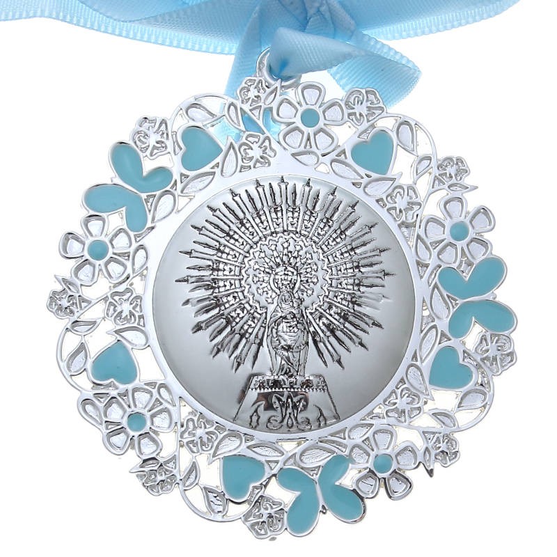 Medalla cuna Virgen del Pilar esmaltada azul