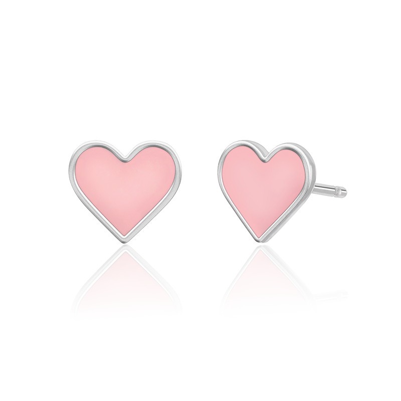 Pendientes de plata corazón rosa