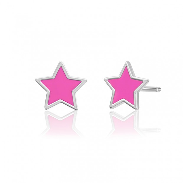 Pendientes de plata estrella rosa