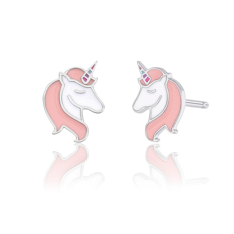 Pendientes de plata unicornio rosa