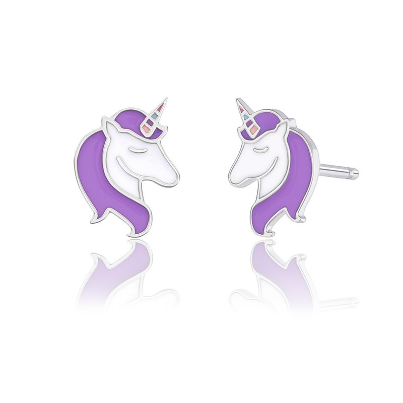 Pendientes de plata unicornio lila