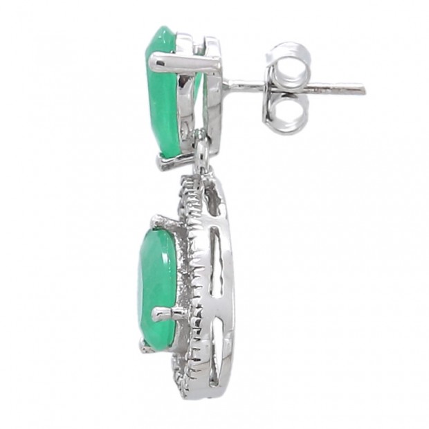 Pendientes largos de plata con piedras verdes
