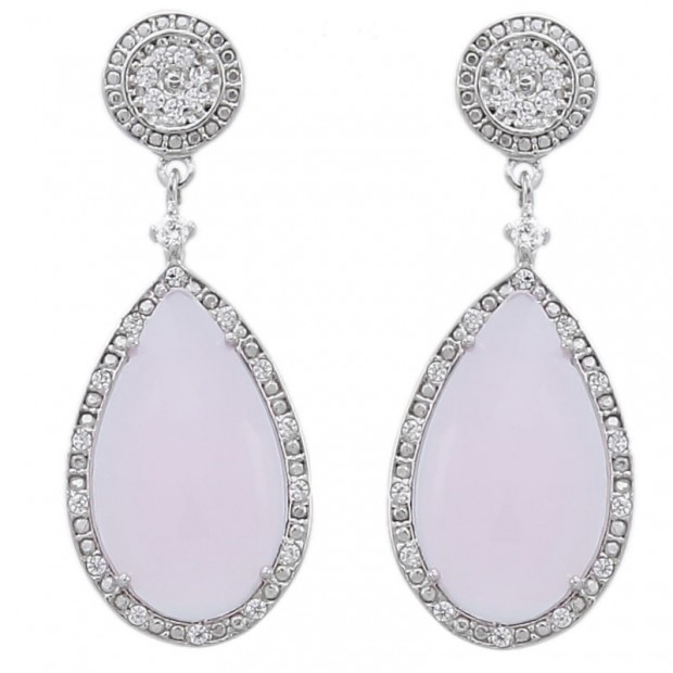 Pendientes de plata rodiada con piedras rosa