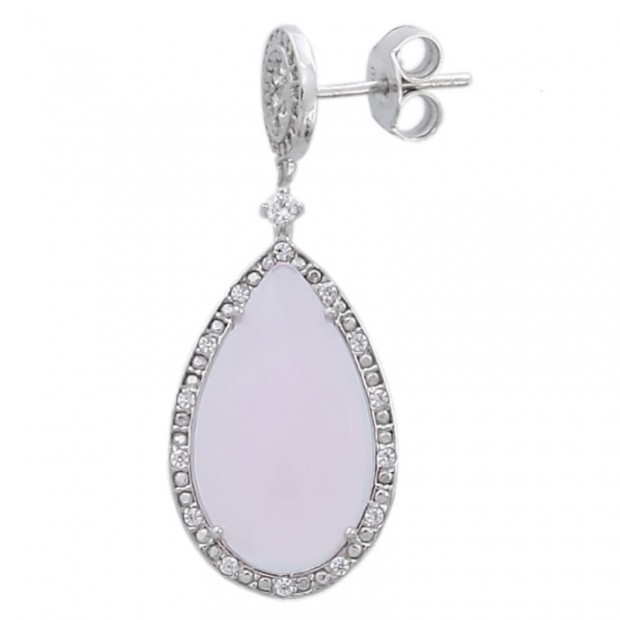 Pendientes de plata largos con piedras rosa