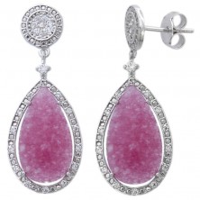 Pendientes largos de plata con piedras rojas