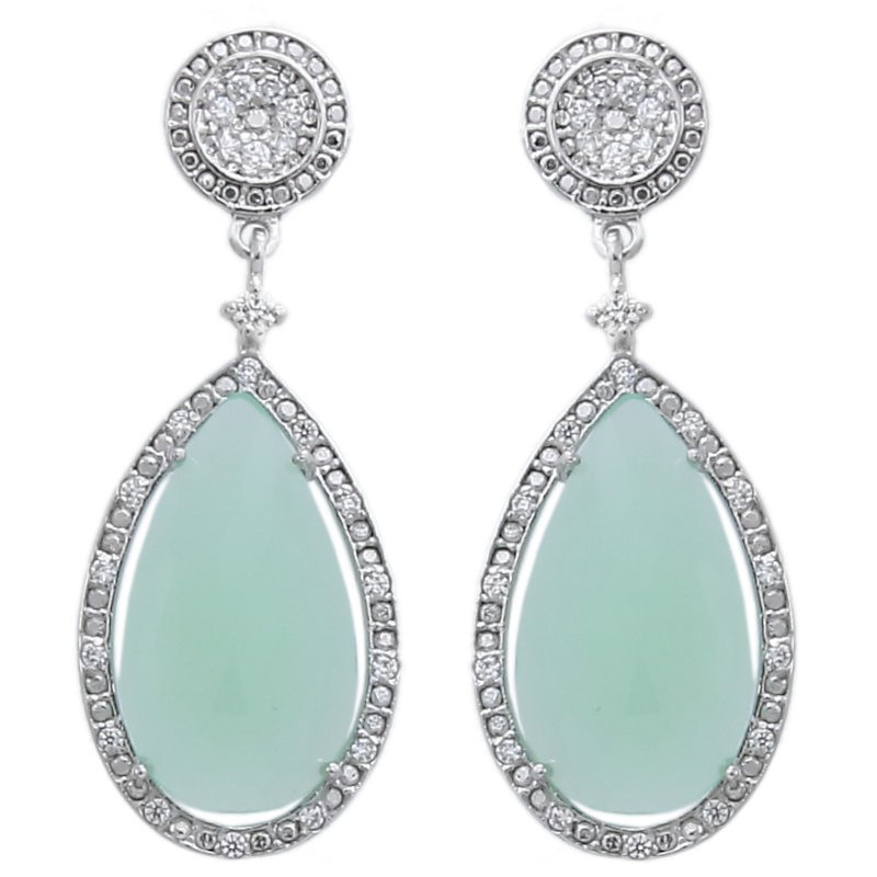 Pendientes largos de plata piedras verdes