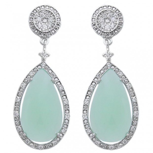 Pendientes largos de plata piedras verdes