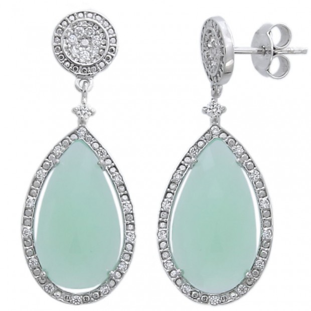 Pendientes largos de plata piedras  de color verde