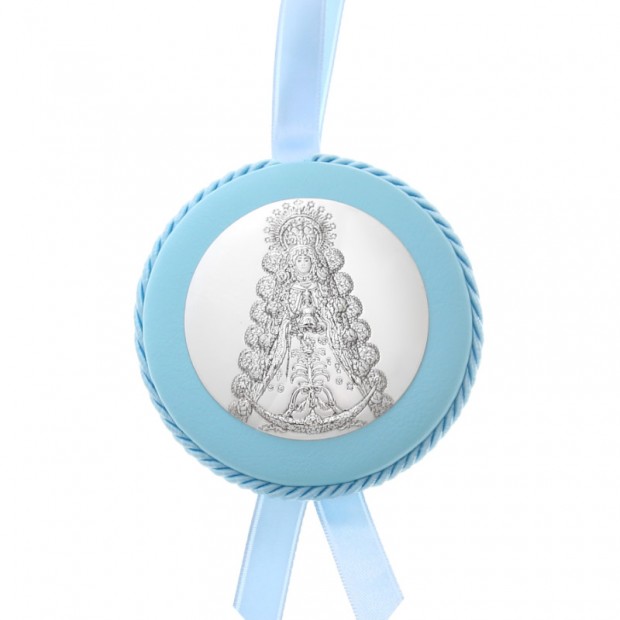 Medallón para cuna y carrito virgen del Rocío azul
