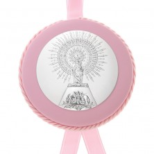 Medalla para cuna y carrito de la virgen del Pilar rosa