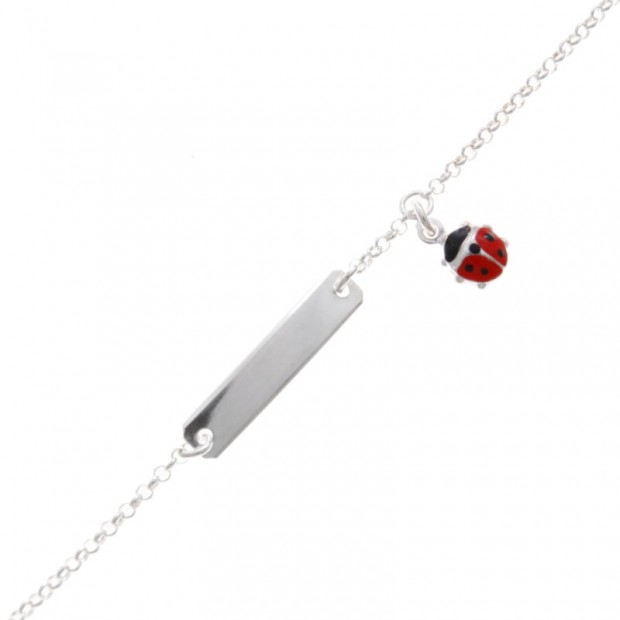 Pulsera plata niña con mariquita